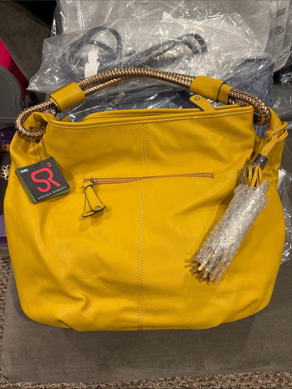 Gorgeous Sondra Robert Maize Woven Strap Bag,NWT - Picture 3 of 12